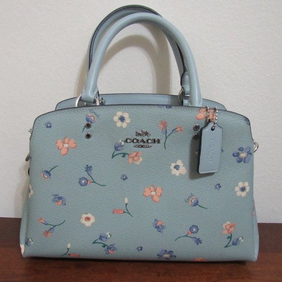 Coach Handbags - Coach Mini Lillie Carryall With Mystical Floral Print, Light Teal Multi